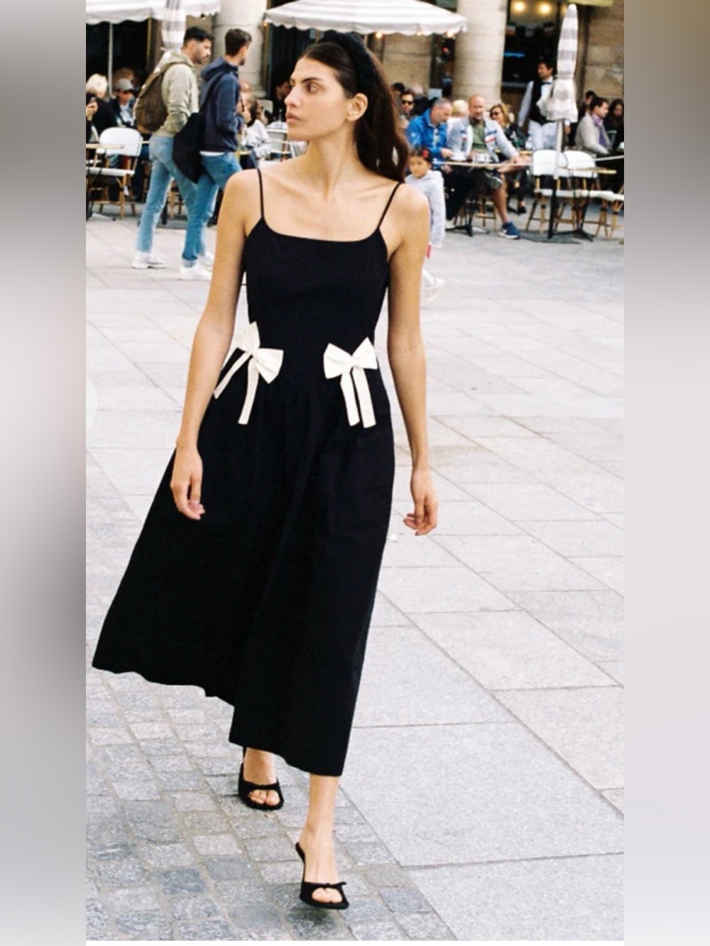 Ciao Lucia Black Maxi Dress with Cream Bow Accents